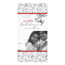 Rojo romántico floral de la tarjeta de la foto del tarjetas personales con fotos