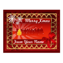 Rojo tradicional y navidad personalizado oro tarjeta postal