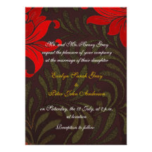 Rojo y boda floral del damasco del oro comunicado
