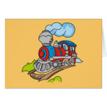Rojo y camisetas y regalos azules del tren tarjetón