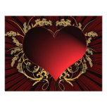 Rojo y diseño del corazón del oro invitación personalizada