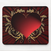 Rojo y diseño del corazón del oro tapetes de ratón