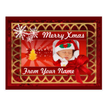 Rojo y photocard del navidad del oro postal