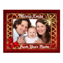 Rojo y photocard del navidad del oro postal
