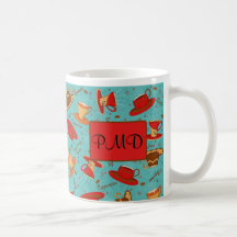 Rojo y taza de la inicial del monograma de las taz