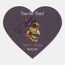 Romance oscuro con arte del cráneo pegatina corazón personalizadas