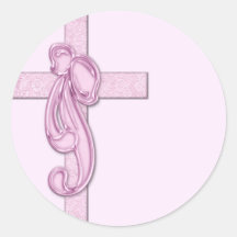 Rosa claro con la cruz/la cinta rosadas pegatina