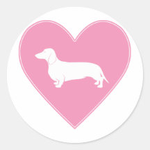 Rosa clásico del corazón del Dachshund Pegatina Redonda