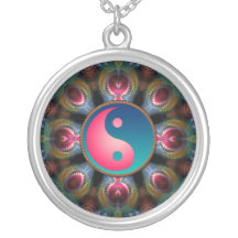 Rosa+Collar azul de la energía del fractal de Yin 
