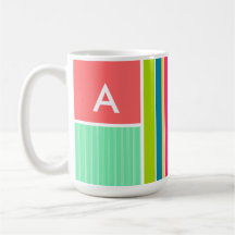 Rosa de color salmón y rayado verde de Seafoam; Ra Taza De Café