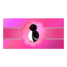 Rosa de lujo del pingüino tarjetas fotograficas personalizadas