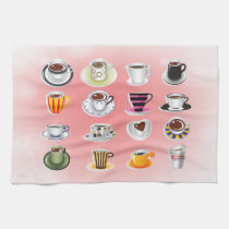 Rosa del bonito de las tazas de café toallas de cocina