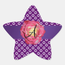 Rosa del monograma de los lunares del corazón púrp calcomanias forma de estrella
