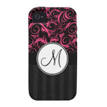 Rosa en las briznas florales negras, rayas con el  Case-Mate iPhone 4 carcasa