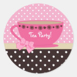 Rosa femenino de la fiesta del té y lunares de Bro Pegatinas