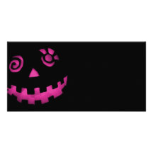 Rosa loco de la cara de la calabaza de la linterna tarjeta fotografica personalizada