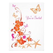 Rosa, naranja, boda tropical blanco del poste de l invitacion personalizada