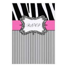 Rosa negro de la raya de la cebra que casa la tarj anuncio personalizado