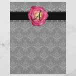 Rosa negro del damasco del monograma subió tarjetas publicitarias