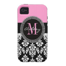 Rosa negro del monograma de la casamata del iPhone Vibe iPhone 4 Funda