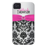 Rosa personalizado, negro, damasco de plata Case-Mate iPhone 4 cobertura
