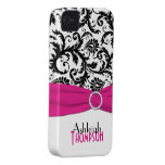 Rosa personalizado, negro, damasco floral blanco Case-Mate iPhone 4 coberturas