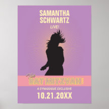 Rosa Poster-Púrpura de Mitzvah del palo de la estr