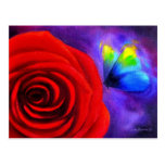 Rosa rojo con el arte de la pintura de la mariposa tarjetas postales