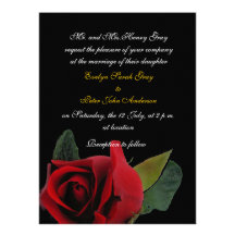 Rosa rojo en el boda exótico negro invitacion personalizada
