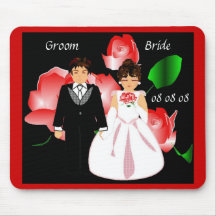 "Rosa rojo" Mousepad de la novia y del novio Tapetes De Ratón