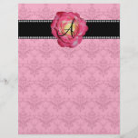 Rosa rosado del damasco del monograma subió tarjetas publicitarias