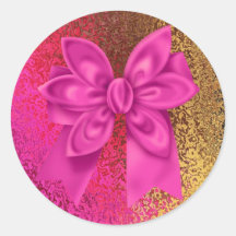 Rosa y mirada de la hoja de oro con el arco rosado etiquetas redondas