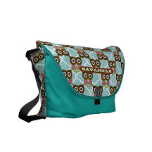 Rosa y modelo lindo del búho de la aguamarina uste bolsa messenger