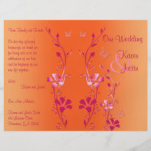 Rosa y programa floral anaranjado del boda tarjeta publicitaria