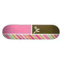 Rosa y rayas de Seafoam Gren; Rayado Patinetas Personalizadas