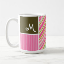 Rosa y rayas de Seafoam Gren; Rayado Tazas De Café
