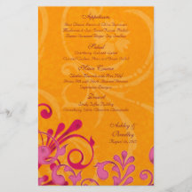 Rosa y tarjeta floral anaranjada del menú del boda tarjetones