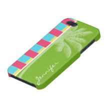 Rosado, azul tropical, verde, y amarillo iPhone 5 funda