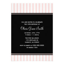 Rosado elegante y el blanco raya cumpleaños invitacion personalizada
