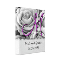 Rosas blancos de la fecha del boda del monograma impresiones de lienzo