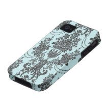 rosas de damasco azules claros y negros vibe iPhone 4 carcasa