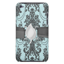 rosas de damasco azules claros y negros barely there iPod carcasas