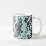 rosas de damasco azules claros y negros taza