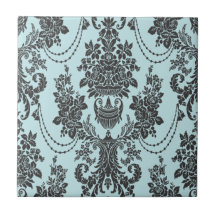rosas de damasco azules claros y negros tejas