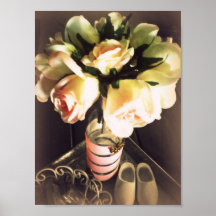 Rosas de la copa de vino poster