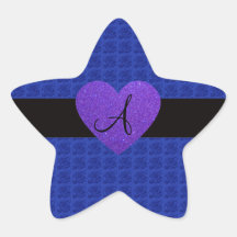Rosas del monograma del corazón púrpura azules calcomania forma de estrella personalizada