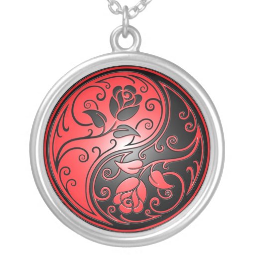 Rosas, rojo y negro de Yin Yang Pendiente
