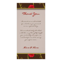 Rosas rojos elegantes - el boda le agradece tarjeta personal con foto