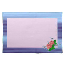 Rosas rosados con la raya azul Placemat Mantel Individual