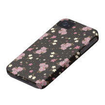 Rosas rosados florales en marrón oscuro iPhone 4 Case-Mate cárcasas